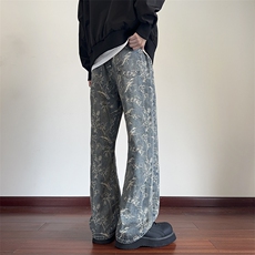 B221美式ins高街暗黑宽松直筒提花牛仔裤LK24394-特P52控88，男装牛仔裤，电商B221