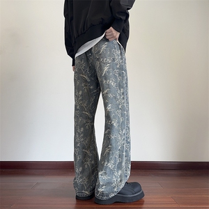 B221 美式ins高街暗黑宽松直筒提花牛仔裤LK24394-特P52控88图片