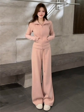 时尚减龄女春季气质休闲套装高级感穿搭立领开衫外套阔腿裤两件套，女装套装/套裙，江南