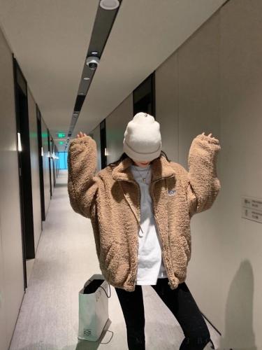 网红立领抽绳带?标拉链羊羔毛颗粒卫衣,女装卫衣/绒衫,L·H·X
