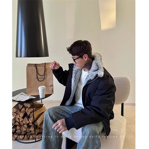 *美式复古解构夹克冬季加厚保暖毛领百搭高级感夹棉棉服外套