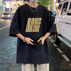 T767纯棉宽松短袖t恤男夏季新款透气休闲圆领体恤衫oversize半袖，男装T恤，星座304A-1