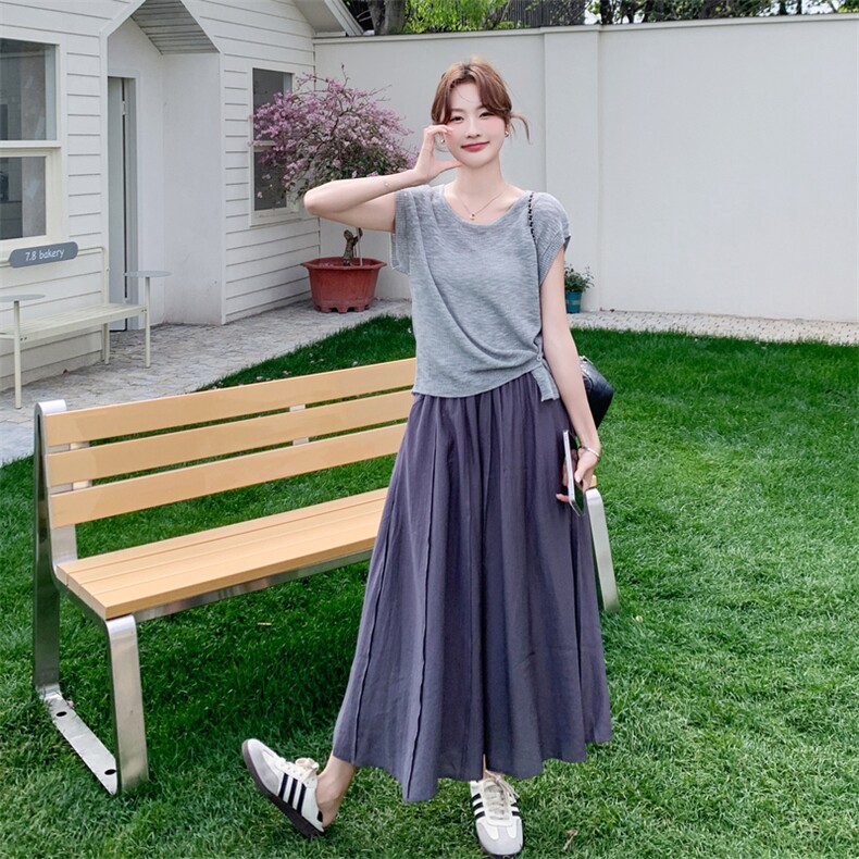 时尚休闲套装女夏季新款简约百搭显瘦针织小衫裙两件套，女装套装/套裙，秀美人生