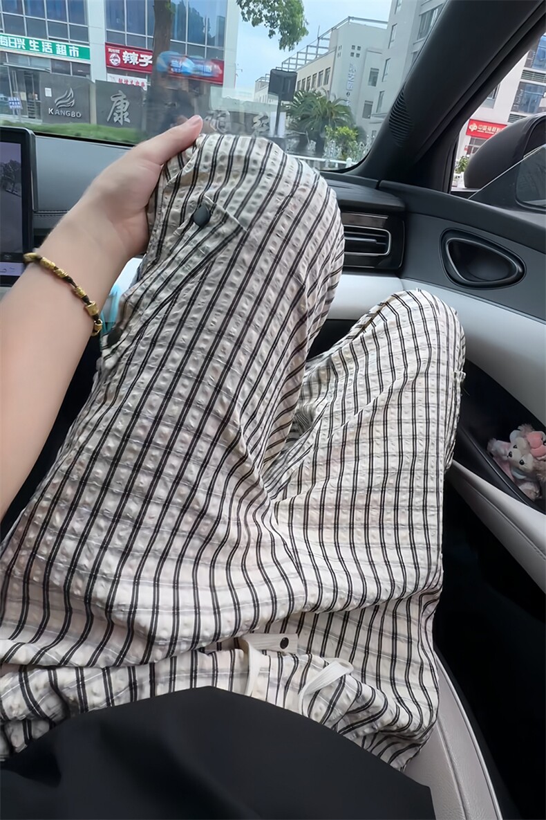 K5051/P40夏季薄款透气凉感格子裤男女同款垂感褶皱休闲裤长裤子,男装休闲裤,电商A141