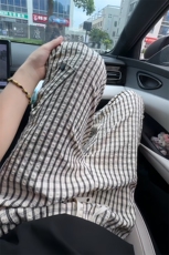 K5051/P40夏季薄款透气凉感格子裤男女同款垂感褶皱休闲裤长裤子，男装休闲裤，电商A141