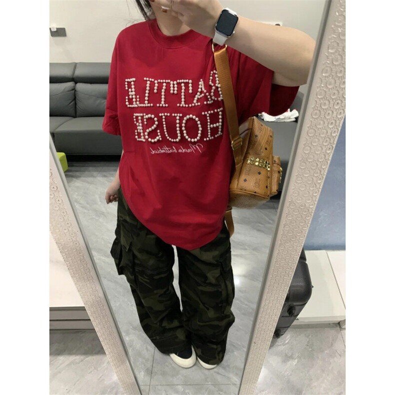DXT77LL-P42美式复古珍珠短袖t恤男高级感痞帅半袖,男装T恤,星座1007（原301D）