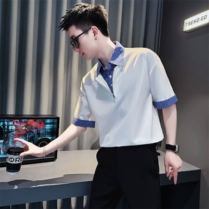 假两件男士polo衫短袖夏季2025新款衬衫痞帅高级感半拉链t恤男款图片