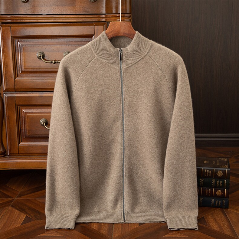 男士加厚开衫纯色简约百搭秋冬新款羊绒衫，男装羊绒开衫，启东羊绒