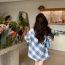 早秋新款法式蓝白格纹长袖衬衫男女同款轻奢高级感潮牌衬衣外套潮，男装衬衫，星座218-1（原230）
