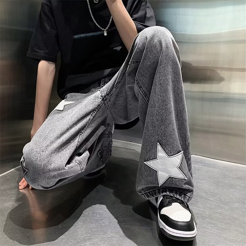 美式vibe裤子高街水洗牛仔裤男设计感小众拉链裤NK101P46,男装牛仔裤,星座1116-2