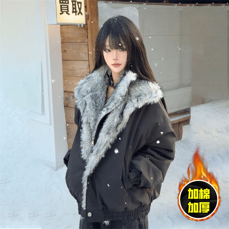 现货高品质美式高街重磅狼王座山雕毛毛领假两件棉衣加厚棉服外套，男装棉衣，电商A443