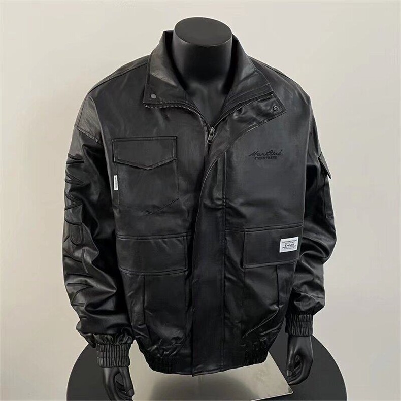 潮机能多口袋工装皮衣外套男士痞帅美式字母机车服Y1017P85,男装夹克,星座1116-2