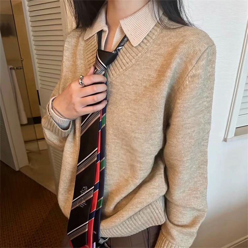 NeedMoney假两件V领仿羊绒慵懒风polo氛围感老钱针织衫毛衣男女，男装Polo衫，星座506A