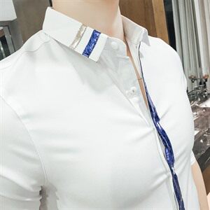 修身型 拼接 青年 青春流行 夏季 七分袖 气质 2021年 时尚 潮 尖领 衬衫图片