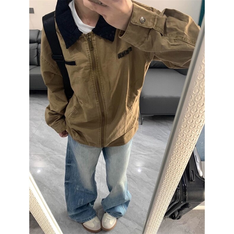 做旧外套女春秋2025新款潮牌宽松休闲情侣工装夹克上衣JK886,男装夹克,星座1116A（原606A-3）