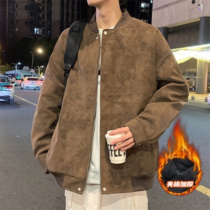 冬季男士棉衣麂皮绒夹棉飞行夹克加厚棒球领外套图片