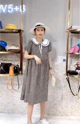 DG887夏季新款韩版甜美风双层娃娃领系带气质淑女连衣裙,女装连衣裙,L·H·X