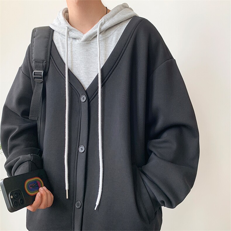 港风假两件撞色拼接连帽开衫卫衣休闲百搭XZ302B-1-WT3458-P57,男装卫衣,星座302B-1