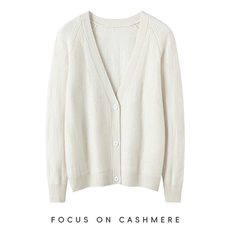 秋冬新款纯色针织v领开衫时尚百搭，女装羊绒衫，缇曼羊绒