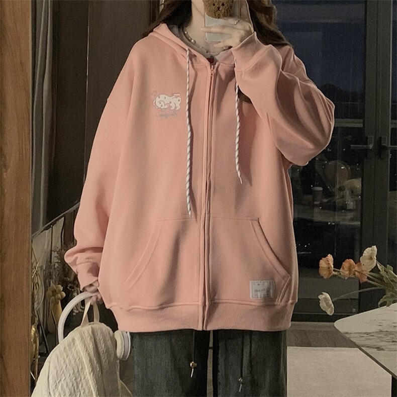 2024新款港风美式vibe潮流宽松百搭刺绣开衫连帽卫衣女 ZW388-P75图片