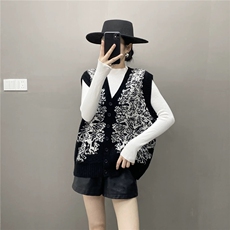 2025年秋季时尚百搭通勤简约休闲提花撞色坎肩，女装马甲，聚奥羊绒