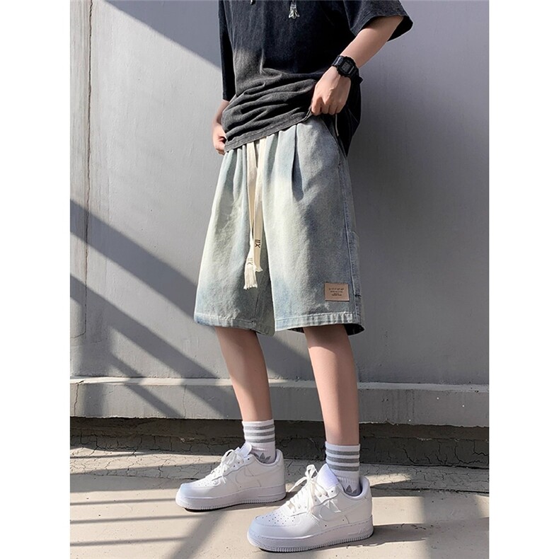 工装牛仔短裤男夏季水洗做旧马裤潮牌美式高街宽松五分裤子X2073,男装牛仔裤,星座208-5