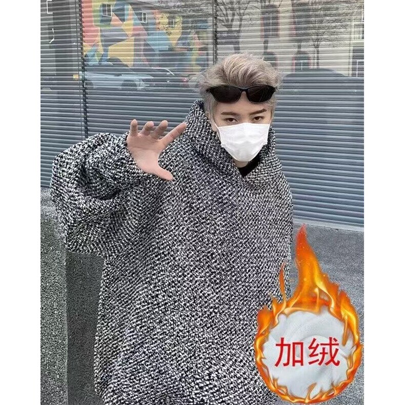 秋冬季新款男士百搭小香风编织重磅连帽卫衣潮流情侣款加绒上衣图片