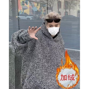 秋冬季新款男士百搭小香风编织重磅连帽卫衣潮流情侣款加绒上衣图片
