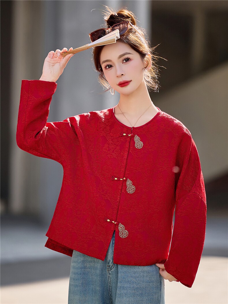 现货2026年春款短款外套欧货bao款新中式提花面料重工定珠葫芦,女装短外套,众宇琦