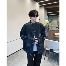 JK8970-P60美式复古水洗做旧立领重磅牛仔外套，男装工装外套，电商B323A
