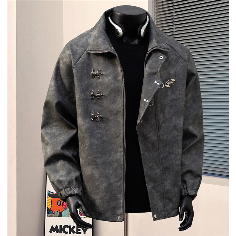 港风美式复古面料飞机扣可拆卸胸针皮衣大码M-5XL夹克JK77768P105，男装皮衣，星座227-7
