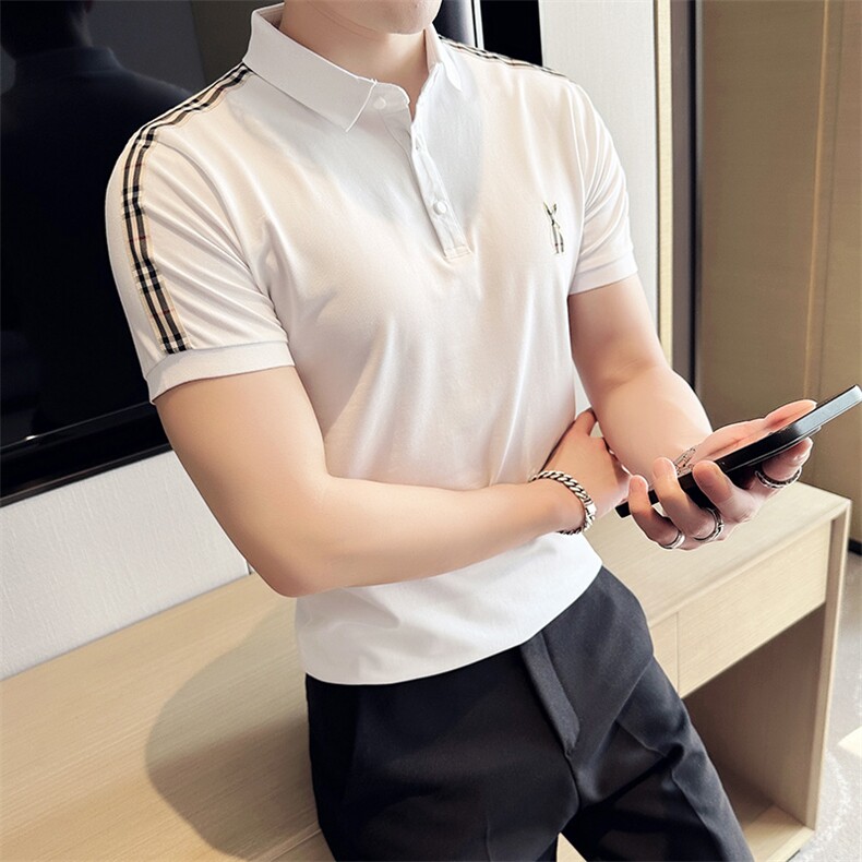 2024新款丝光珠地面料修身翻领短袖POLO衫男PL9303-p55图片