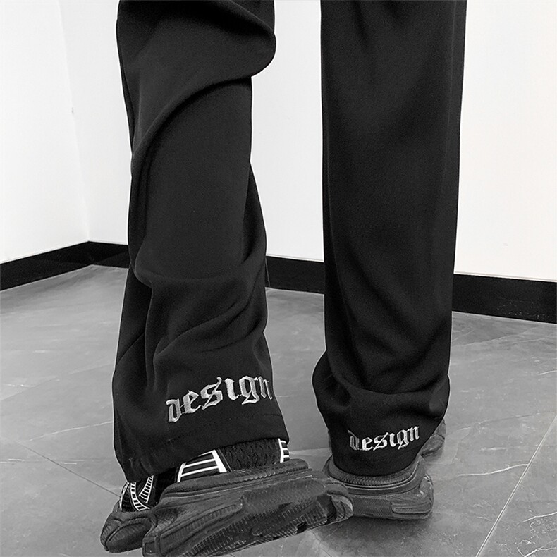 夏季刺绣冰丝裤松紧腰带裤子男潮流垂感斜纹休闲裤KZ917-P45，男装休闲裤，星座301C-5