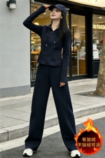 欧货时尚休闲运动套装秋冬新款女连帽拉链开衫卫衣直筒长裤两件套，女装套装/套裙，江南