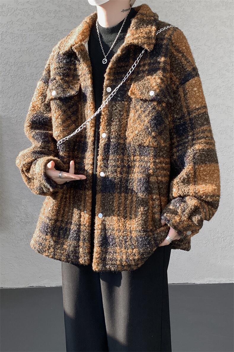 粗花呢格纹棉服复古大码夹棉加厚小香风毛圈格子呢外套LF101特P95,男装棉衣,电商B215