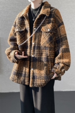 粗花呢格纹棉服复古大码夹棉加厚小香风毛圈格子呢外套LF101特P95，男装棉衣，电商B215