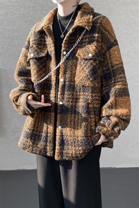 粗花呢格纹棉服复古大码夹棉加厚小香风毛圈格子呢外套LF101特P95图片