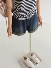 洋气减龄时尚休闲套装女夏季新款圆领条纹短袖上衣牛仔短裤两件套，女装套装/套裙，江南