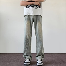 微喇牛仔裤男夏季新款美式潮牌高街vibe风修身显瘦长裤82233-p46，男装牛仔裤，星座1008-1