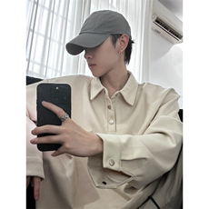 24秋季INS高街宽松POLO领衬衫袖套头卫衣PL188-P65控88，男装Polo衫，电商A036A