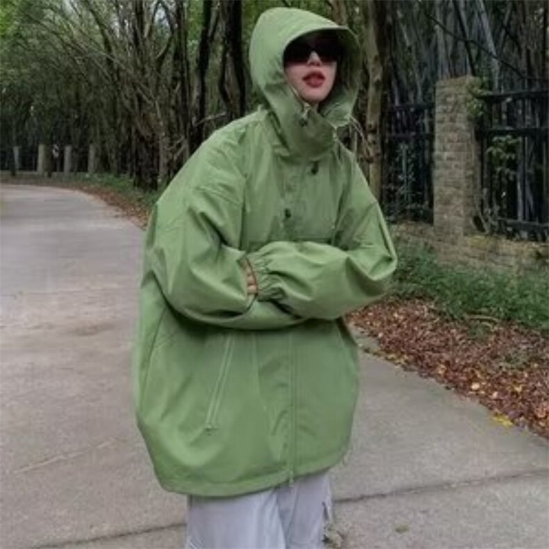 潮美式户外机能风连帽冲锋衣男ins潮休闲宽松拉链防水纯色外套,男装夹克,星座1210-1