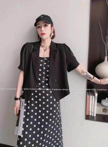 外套波点吊带连衣裙，女装背心吊带，Waves smile