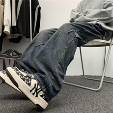 美式高街牛仔裤男韩版潮痞子个性2024冬季ins宽松长裤RK1257-P45，男装牛仔裤，星座412-3