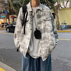 扎染牛仔夹克男春秋款高街ins港风休闲衣服秋季2025新款潮牌外套，男装工装外套，星座1210-1