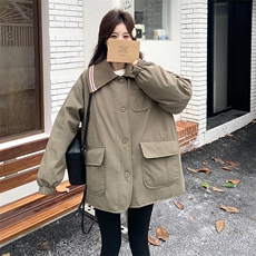 现货军绿色拼接毛线领内胆90白鸭绒加厚外套5833-P275-K408，女装羽绒服，2C159