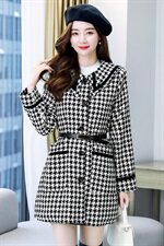 2021简约时尚优雅休闲小香风单排扣长袖加棉保暖毛呢大衣送腰带，女装毛呢外套，韩美纤衣