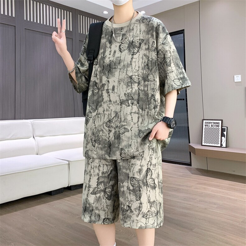 夏季港风套装男宽松扎染满天星短袖T恤短裤套装TZ6629-P55,男装休闲套装,星座310B-3