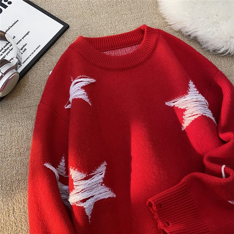 毛毯五角星刺绣宽松百搭休闲圆领毛衣针织衫A247-M9538特批60控98，男装针织衫/毛衣，电商A247