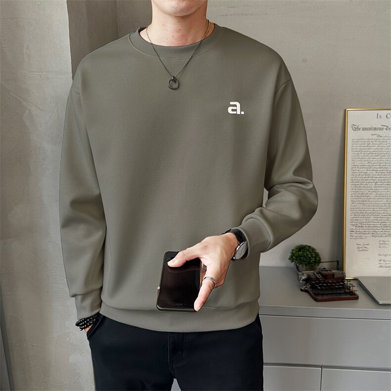 男款秋季新款圆领卫衣时尚潮流长袖套头卫T春秋打底上衣W8130-P45,男装T恤,电商A237