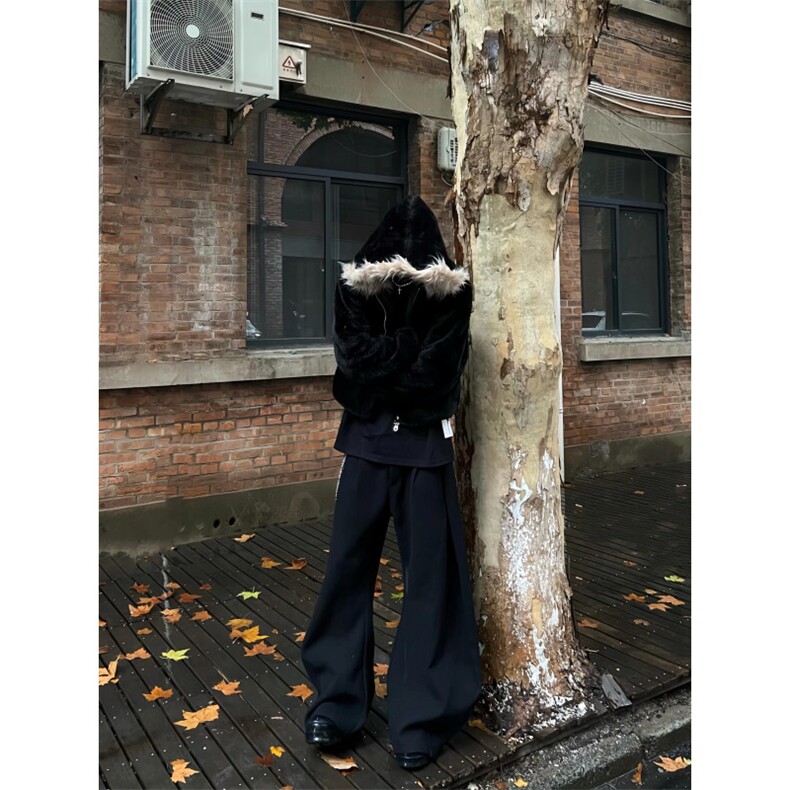 【有货】W200LL-特P100cleanfit黑色毛绒外套男冬季高级感,男装夹克,星座1007（原301D）